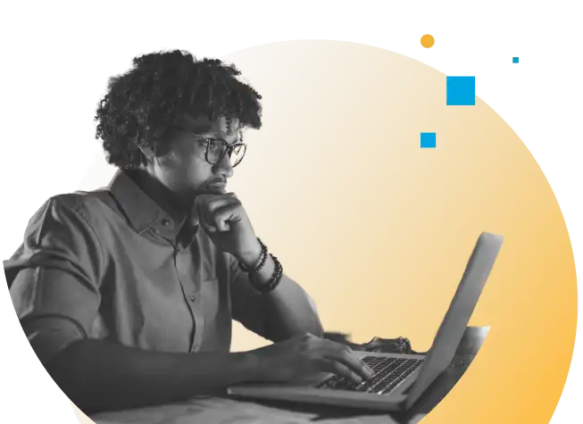 pensive man using laptop computer